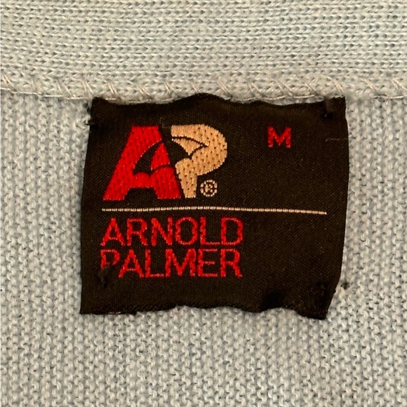 Vintage Arnold Palmer Long Sleeve Light Blue Cardigan Sweater Golf Medium - Picture 3 of 6